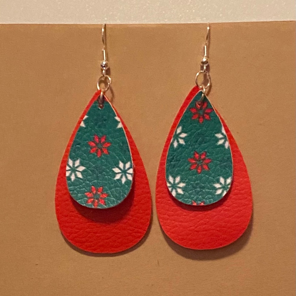 Handmade Faux Leather Earrings- Red & Green